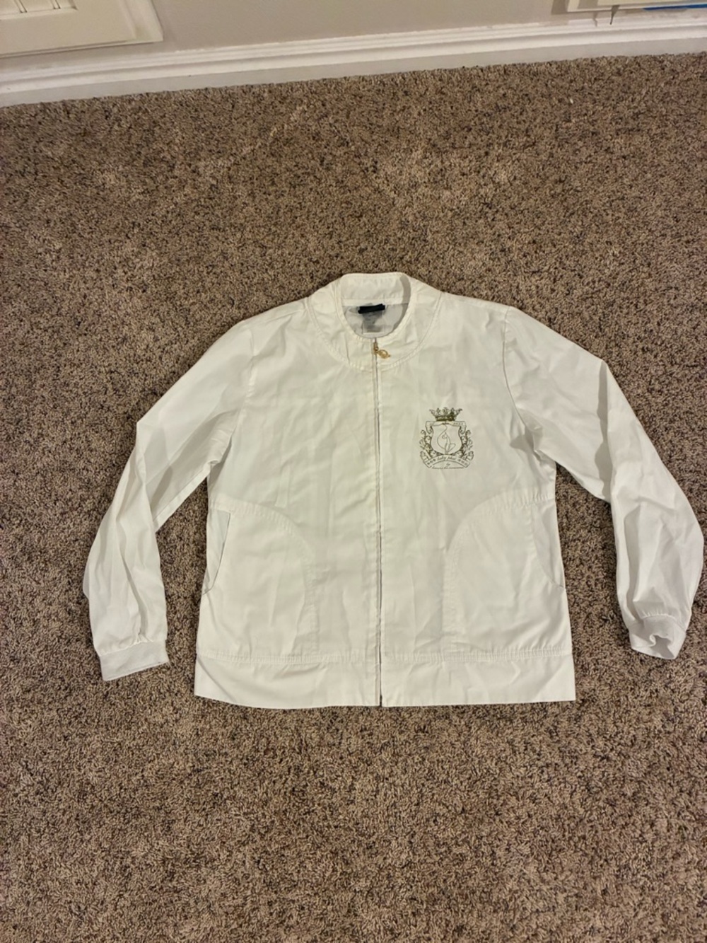 Baby Phat Vintage Y2K White Lightweight Gold Crest Bomber Jacket Women Medium